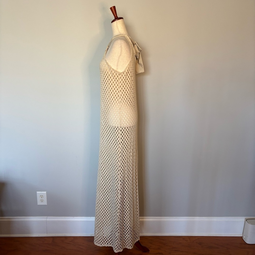 NEW Tara Grinna  Beige Crochet Halter Swim Coverup Dress - Picture 2 of 5
